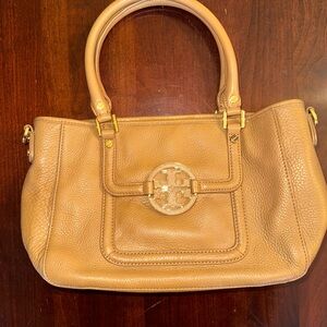 Tory Burch Tan Leather Shoulder Bag with Gold Accents